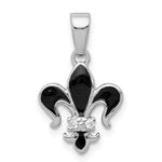 Sterling Silver Rhodium Plated Black Enamel Fleur de lis Pendant