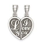 Sterling Silver Antiqued I LOVE YOU 2-Piece Break-Apart Heart Pendant