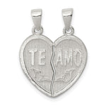 Sterling Silver Polished TE AMO 2-Piece Break-Apart Heart Pendant