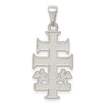 Sterling Silver Polished Caravaca Double Cross w/Angels Crucifix Pendant