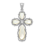 Sterling Silver Rhodium-plated Mother of Pearl Cross Pendant