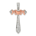 Sterling Silver Rhodium-plated and Rose Gold-plated MOM CZ Cross Fits up to Slide Pendant