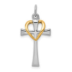 Sterling Silver Platinum-plated Gold-tone Polished Cross with Heart Pendant