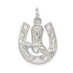 Sterling Silver Textured Horseshoe with Boot Charm
