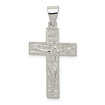 Sterling Silver Polished Woodgrain Textured Crucifix Pendant