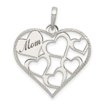 Sterling Silver Polished and Textured MOM Engraved Heart Pendant