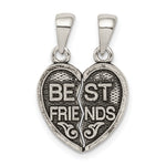 Sterling Silver Antiqued BEST FRIENDS 2-Piece Break-Apart Heart Pendant