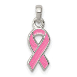 Sterling Silver Polished Pink Enameled Awareness Ribbon Pendant