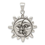 Sterling Silver Antiqued Sun and Crescent Moon Face Pendant