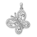 Sterling Silver Rhodium-plated Polished CZ Filigree Butterfly Pendant