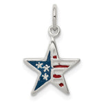 Sterling Silver Polished Red and Blue Enameled American Flag Star Pendant