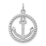 Sterling Silver Rhodium-plated Anchor In Circle Pendant