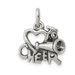 Sterling Silver Polished Antiqued (heart) TO CHEER Pendant