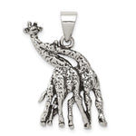Sterling Silver Antiqued Two Giraffes Pendant
