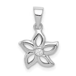 Sterling Silver Rhodium-plated Polished Plumeria Flower with CZ Pendant