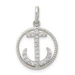 Sterling Silver Rhodium-plated Polished CZ Anchor Pendant