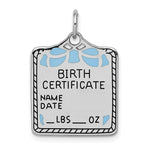 Sterling Silver Rhodium-plated Polished Front/Satin Back Blue Enameled Engravable Large Birth Certificate Charm
