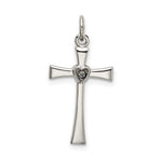 Sterling Silver Polished CZ Heart Cross Pendant