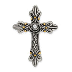 Sterling Silver Gold-plated CZ Antiqued Cross Slide