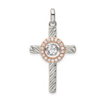 Sterling Silver Platinum-plated Rose-tone and Gold-tone Vibrant Moving CZ Cross Pendant