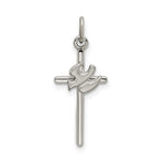 Sterling Silver Polished and Satin Dove on Cross Pendant