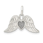 Sterling Silver Polished Enamel Glitter Fabric Heart w/Wings Pendant