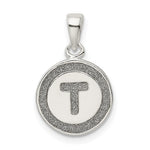 Sterling Silver Glitter Enamel Letter T Initial Circle Pendant