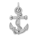 Sterling Silver Rhodium-plated CZ Anchor with Rope Pendant
