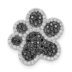 Sterling Silver Rhodium-plated Black and Clear CZ Paw Print Chain Slide