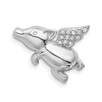 Sterling Silver Rhodium-plated Polished with CZ Wing Flying Pig Chain Slide