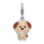 Sterling Silver Rhodium-plated Enameled Puppy Charm with Lobster Clasp