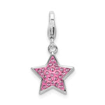 Amore La Vita Sterling Silver Rhodium-plated Polished Reversible Pink Crystal Star Charm with Fancy Lobster Clasp