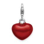 Amore La Vita Sterling Silver Rhodium-plated Polished 3-D Red Enameled Heart Charm with Fancy Lobster Clasp