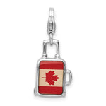 Amore La Vita Sterling Silver Rhodium-plated Polished 3-D Enameled Canadian Flag Suitcase Charm with Fancy Lobster Clasp