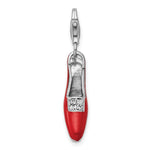 Amore La Vita Sterling Silver Rhodium-plated Polished 3-D Red Enameled CZ High Heel Shoe Charm with Fancy Lobster Clasp