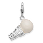 Amore La Vita Sterling Silver Rhodium-plated Polished 3-D Enameled Ice Cream Cone Charm with Fancy Lobster Clasp