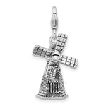 Amore La Vita Sterling Silver Rhodium-plated Polished 3-D Moveable Windmill Charm with Fancy Lobster Clasp