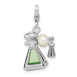 Amore La Vita Sterling Silver Rhodium-plated Polished 3-D Perfume Freshwater Cultured Pearl Perfume Bottle Charm with Fancy Lobster Clasp