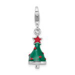 Amore La Vita Sterling Silver Rhodium-plated Polished 3-D Enameled Christmas Tree Charm with Fancy Lobster Clasp