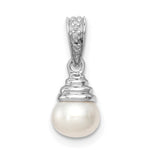 Sterling Silver Rhodium-plated 5- Round Freshwater Cultured Pearl and Diamond Pendant