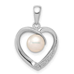 Sterling Silver Rhodium FW Cultured Pearl & Diamond Heart Pendant