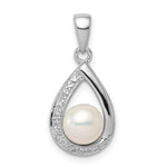 Sterling Silver Rhodium FW Cltrd Pearl & Diamond Teardrop Pendant