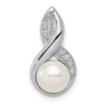 Sterling Silver Rhodium FW Cultured Pearl & Diamond Chain Slide