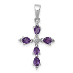 Sterling Silver Rhodium-plated Amethyst Cross Pendant