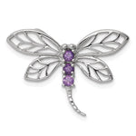 Sterling Silver Rhodium Amethyst Dragonfly Pendant
