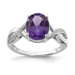 Sterling Silver Rhodium Amethyst & Diamond Ring