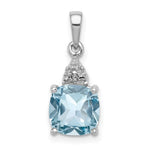 Sterling Silver Rhodium Lt Swiss Blue Topaz & Diamond Pendant