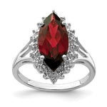 Sterling Silver Rhodium Garnet Diamond Ring