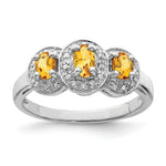 Sterling Silver Rhodium Citrine & Diamond Ring