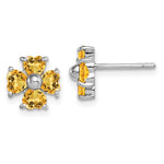 Sterling Silver Rhodium Plated Citrine Flower Post Earrings